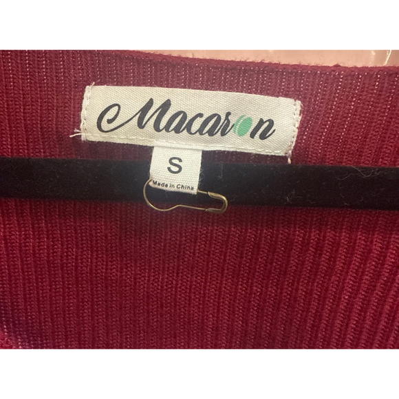 Women's Macaron Burgundy & White Tie-Dye V-Neck Sweater Size S - Picture 2 of 3